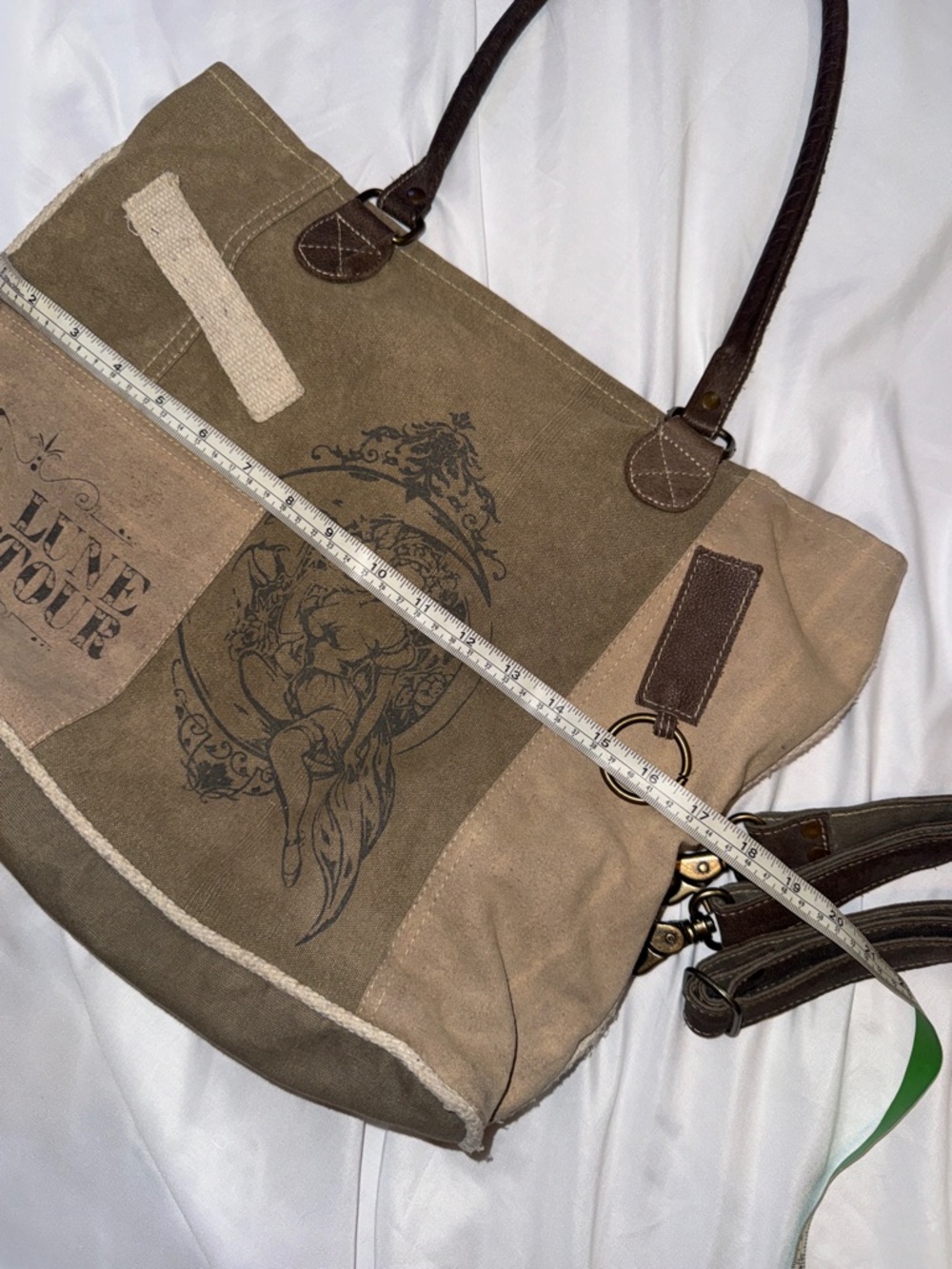 To the Moon and Back Recycled Tent Canvas Bag Brown/Tan - Picture 10 of 12